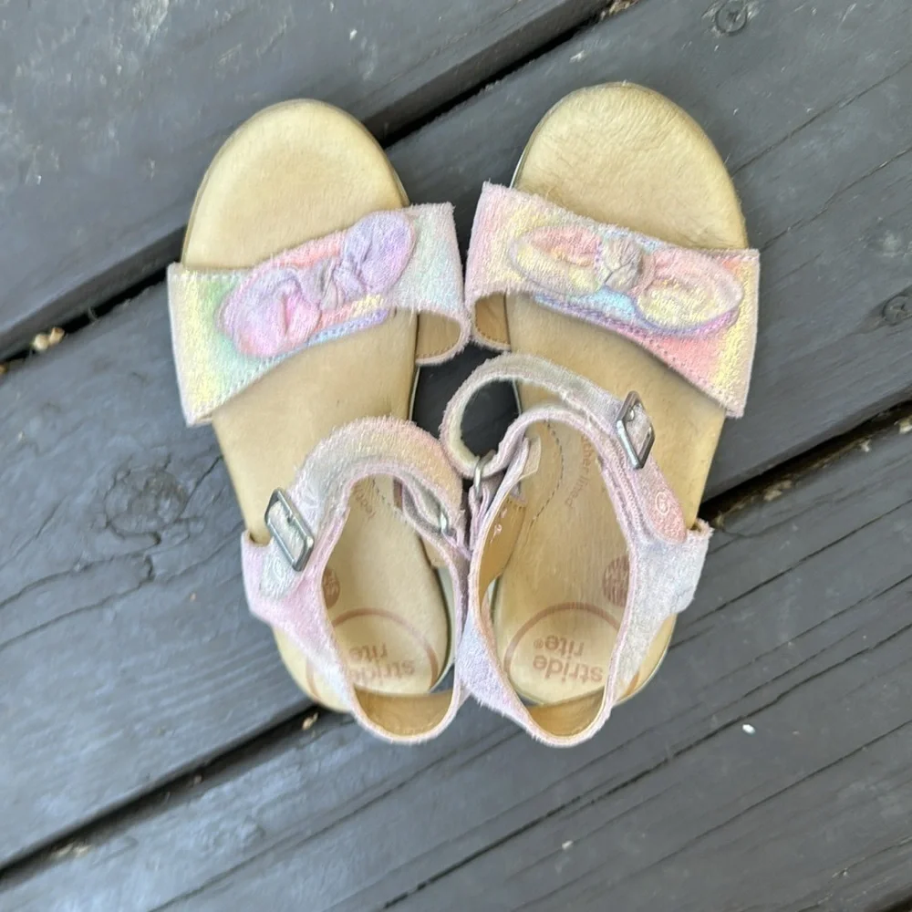 Stride Rite Girls Metallic Leather Sandals with Bow Accent size 10W